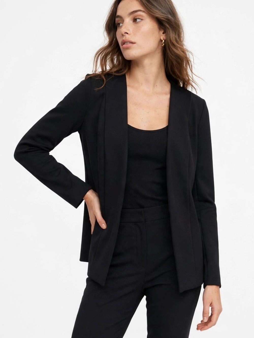 FLX L Black Open Front Blazer Jacket Long Sleeve Minimalist Workwear